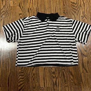 Black and White Striped Polo Shirt Crop Top